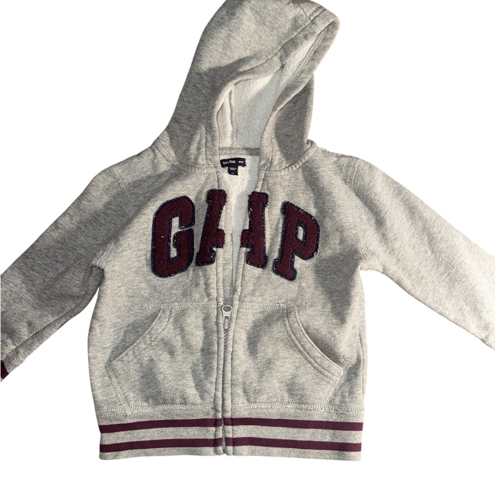 GAP Kids Light Gray Hoodie with Maroon Accents